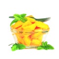 Mango fruitslice or salad in pure white background