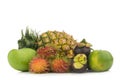 mango green. rambutan. mangosteen. orange green. pineapple. isolated on white background