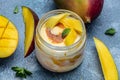 Mango ice cream sorbet in a glass jar. delicious dessert, Healthy food trend Royalty Free Stock Photo