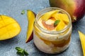Mango ice cream sorbet in a glass jar. delicious dessert, Healthy food trend Royalty Free Stock Photo