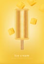 Mango ice cream Vector realistic. Fresh delicious iace cream dessert on a stick. Detailed elements. 3d illustrations Royalty Free Stock Photo