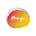 Mango icon with lettering. Vector illustration of tropical Vietnamese fruit. Design for brochures, restaurant menu and market.