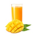 mango juice with orange and green leaf isolated on white background. juice in jug Royalty Free Stock Photo