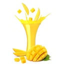 mango juice splash isolated on white background. mango juice in glass with mango slice Royalty Free Stock Photo