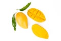 Mango with leaf pattern, flat lay isolated white background Royalty Free Stock Photo
