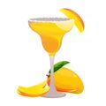 Mango margarita cocktail.Alcoholic tropical drink with mango slices. Royalty Free Stock Photo