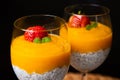 Mango mousse with chia seeds and coconut milk Royalty Free Stock Photo