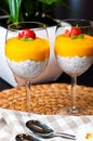 Mango mousse with chia seeds and coconut milk Royalty Free Stock Photo