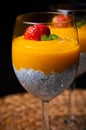 Mango mousse with chia seeds and coconut milk Royalty Free Stock Photo