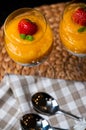 Mango mousse with chia seeds and coconut milk Royalty Free Stock Photo