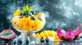 Mango Passion Fruit Smoothie Garnished with Blueberries Royalty Free Stock Photo