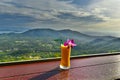 Mango and passion fruit smoothie on tropical samui island in thailand in mountains Royalty Free Stock Photo