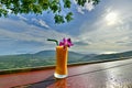 Mango and passion fruit smoothie on tropical samui island in thailand in mountains Royalty Free Stock Photo