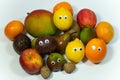 Mango, passion fruit, tangerine, orange, apple, pear, lemon on white background Royalty Free Stock Photo
