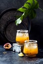 Mango passionfruit margarita cocktail with lime. Tropical alcoholic drink for summer