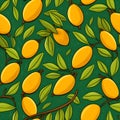 Mango pattern wallpaper Yellow fruits with green leaves
