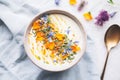 mango and peach smoothie bowl with a dollop of greek yogurt Royalty Free Stock Photo