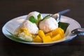 Mango pudding. mango ice cream with sticky rice