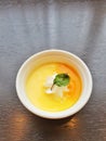 Mango pudding in white cup Royalty Free Stock Photo