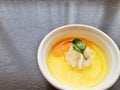 Mango pudding in white cup Royalty Free Stock Photo