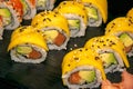 Mango and salmon california sushi rolls Royalty Free Stock Photo