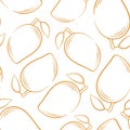 Mango seamless pattern in line art style. Hand drawn mango background. Vector illustration on a white background. Royalty Free Stock Photo