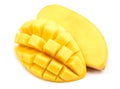 Mango slice cut to cubes close up isolated