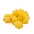 mango slice cut to cubes isolated on white Royalty Free Stock Photo