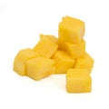 Mango slice cut to cubes isolated on white Royalty Free Stock Photo
