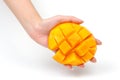 Mango slice in hand Royalty Free Stock Photo