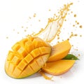 Mango slice with juice splash isolated Royalty Free Stock Photo