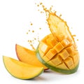 Mango Slice with Mango Juice Splash Royalty Free Stock Photo