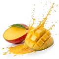 Mango Slice with Juice Splash Isolated on White Background Royalty Free Stock Photo