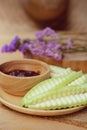 Mango sliced with chili paste. Royalty Free Stock Photo