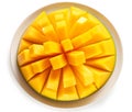 Mango slices, ripe and luscious, on a tropical dish in the style of exotic fruits. Generative AI