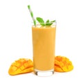 Mango smoothie in a glass isolated on white Royalty Free Stock Photo