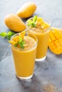 Mango smoothie in tall glasses Royalty Free Stock Photo