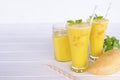 Mango smoothies juice yellow,beverage healthy the taste yummy. Royalty Free Stock Photo