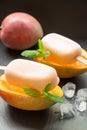 Mango sorbet ice cream popsicles. Royalty Free Stock Photo