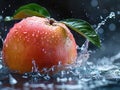 MANGO splashing with water on elegant black background. Mango slice and mango juice splash wave isolated on a black Royalty Free Stock Photo
