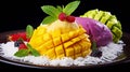 Mango sticky rice with rice. generated by AI tool.