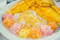 Mango with sticky rice and sesame on the top Royalty Free Stock Photo