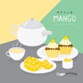 Mango Summer and Mango Cupcake with Fruit Tea Vector