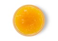 Mango sweet breakfast jam in bowl on white background.Top view.Macro.AI Generative