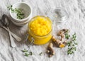 Mango turmeric sorbet on a light background.