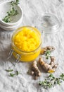 Mango turmeric sorbet on a light background.