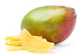 Mango whole fresh and dry mango slices on a white background. Isolated