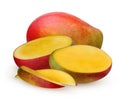 Mango whole and half isolated on white background. Royalty Free Stock Photo
