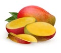 Mango whole and half isolated on white background. Royalty Free Stock Photo