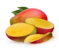Mango whole and half isolated on white background. Royalty Free Stock Photo
